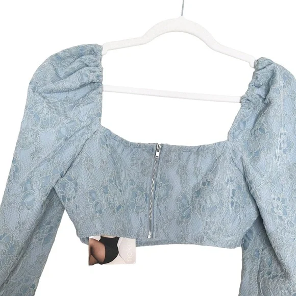 NAKED WARDROBE Velvet Lace Blue Long Sleeve Crop Top - Small - Picture 4 of 8